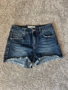 Dark Blue Frayed Hem Denim Shorts for Women